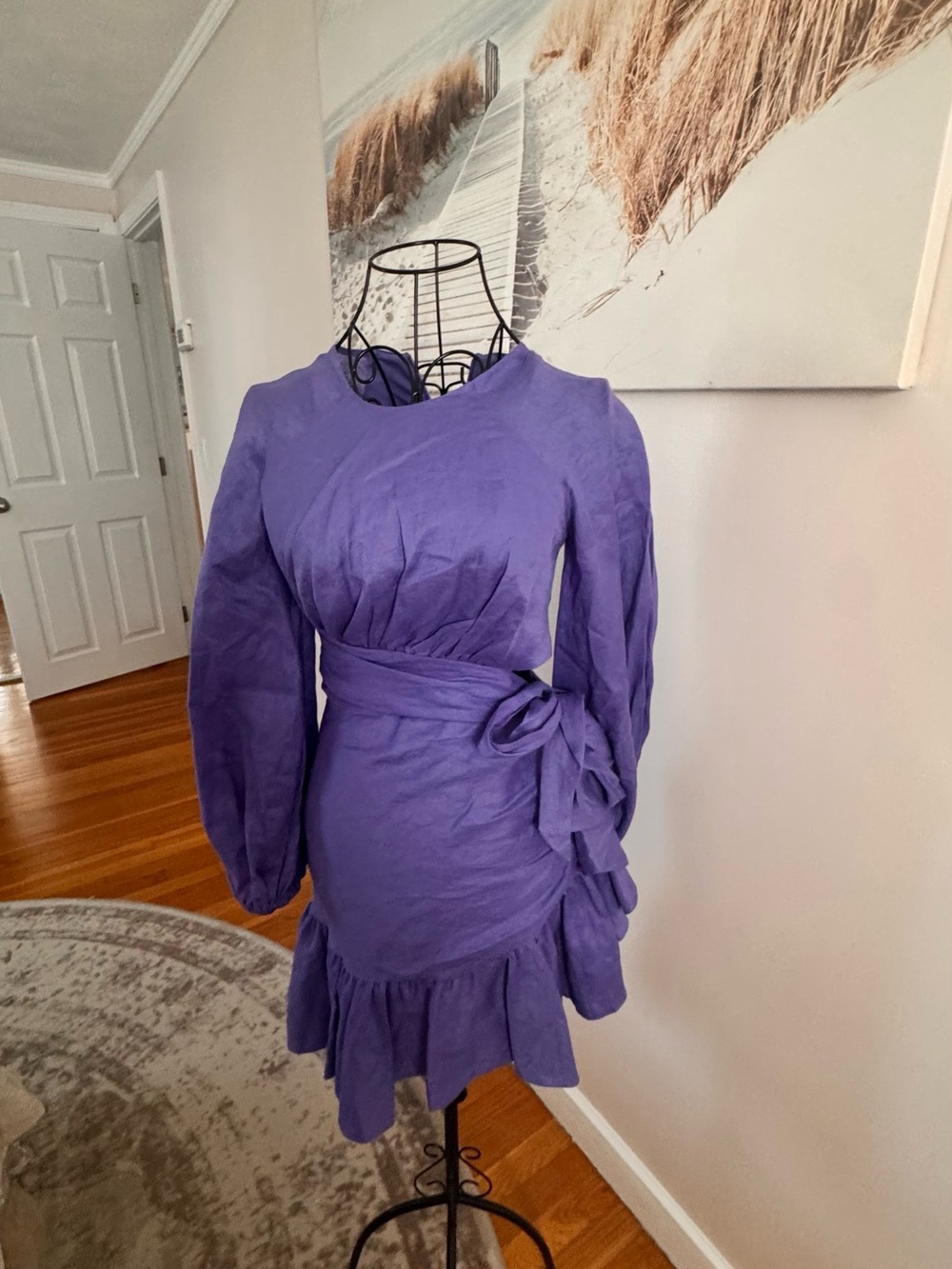 ZIMMERMANN Purple Long-Sleeve Tie-Waist Ruffle Dress